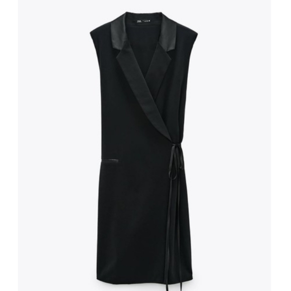 NWT ZARA Black Pleated Wrap Dress - Picture 2 of 5
